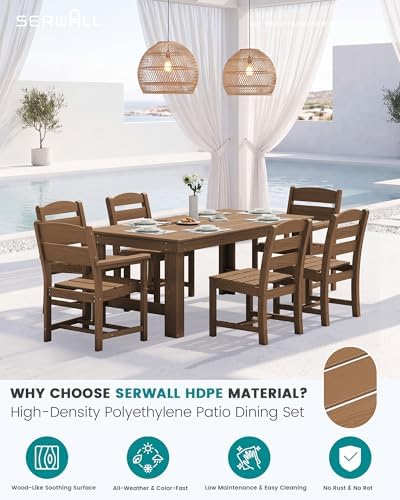 SERWALL HDPE Outdoor Dining Table and Chairs Set for 6 - Image 3