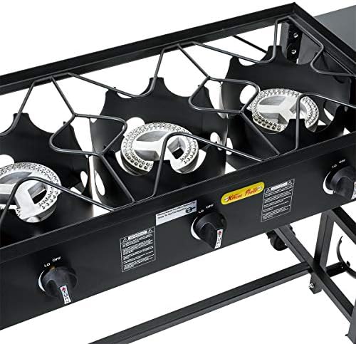 Barton Portable Triple Burner Propane Camp Stove, 87,000 BTU Outdoor Cooking Stove with Side Table, Wheels, Regulator Hose & 4-Hook Utensil Holder for Camping, Tailgating & Backyard Cooking - Image 7