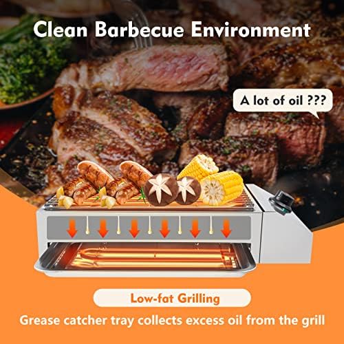 1800W Countertop Electric BBQ Grill Commercial and Home Use Stainless Steel Barbecue Griddle Smokeless Portable Cooking Oven for Indoor Outdoor Picnic 122° F-572°F for Party Home Camping Cooking - Image 5