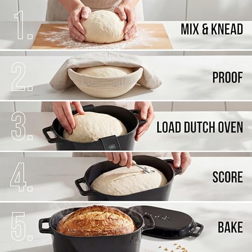 Kook Oval Dutch Oven, for Bread Baking, Sourdough Loaf Pan, Dual Handles, Enameled Cast Iron, with Sling, Dishwasher Safe, 3.4 Qt, Ivory - Image 6