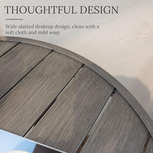 VICLLAX 35.5" Round Outdoor Bar Table, Bar Height Patio Table with Adjustable Umbrella Hole for Balcony, Grey Wood-Like - Image 3