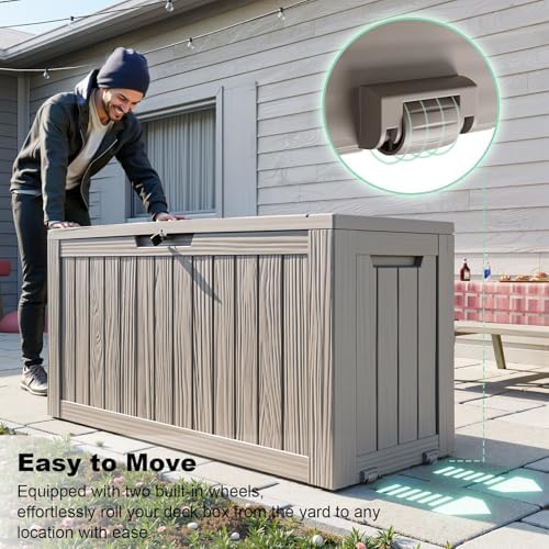 ROJIK 140 Gallon Outdoor Storage Waterproof Housing Deck Box, Grey - Image 3