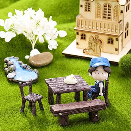Skylety 12 Pieces Garden Furniture Ornaments Miniature Table and Chairs Set Village Micro Resin Bench Chair for Fairy Garden Accessories Home Micro Landscape Decor(Vintage Style) - Image 3
