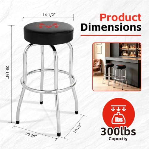 MaxWorks 51090 Swivel Bar Stool, Padded Seat with Chrome Plated Legs, Black, 300-Lb Capacity, 28-1/4" Tall, 14-1/2" Diameter Surface, Ideal for Garage, Shop, Workbench, Bar - Image 2