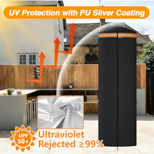 EVRBUL Full-Length Outdoor Patio Heater Cover Fits Spiral Flame LPG Patio Heaters Heavy Duty 420D Waterproof Round Propane Heater Cover with Reflective Strip Durable Zipper Drawstring 23"D×70"H - Image 5