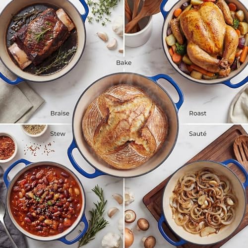Zulay Kitchen 5 Quart Enameled Cast Iron Dutch Oven Pot with Lid – Premium Durability & Oven Safe up to 500°F – Heavy Duty Cookware Perfect for Bread Baking, Stews, Braising & Roasting – Blue - Image 3