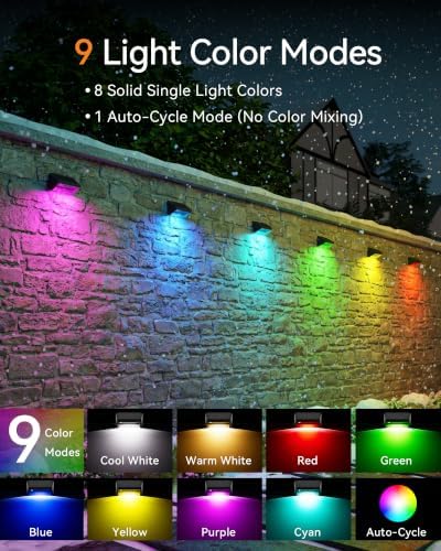 Solar Fence Lights Outdoor, 16 Pack Fence Lights Solar Powered RGB - Image 5