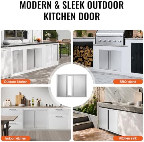VEVOR BBQ Access Door - 31" W x 24" H Stainless Steel Flush Mount Vertical Door with Recessed Handles,for BBQ Island, Grilling Station, Outside Cabinet - Image 6