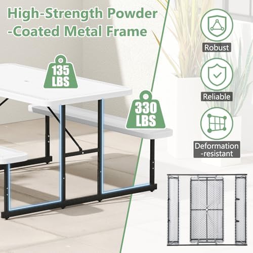 Tangkula 4 Person Picnic Table with 2 Benches, Rectangular - Image 5