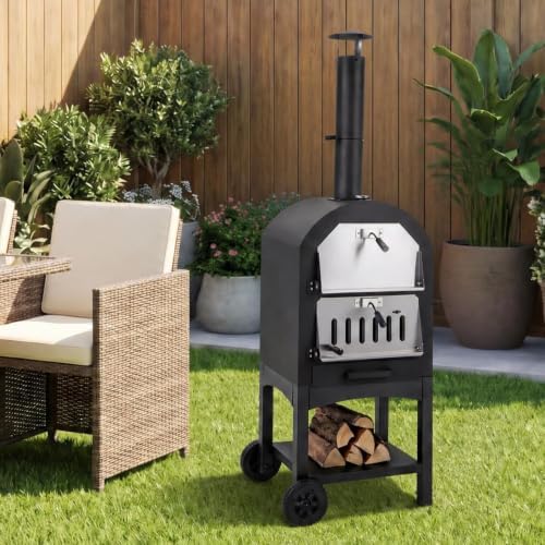 Happygrill Outdoor Pizza Oven Wood Fired with Wheels & Built-in Thermometer - Image 2