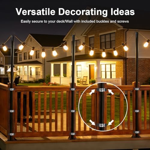 8 Pack String Light Poles for Outside, Upgraded Heavy-Duty Metal Poles for Outdoor String Lights with Fork, Adjustable Lighting Hanging Accessories for Patio Decor Pergola Backyard Garden Decorations - Image 5