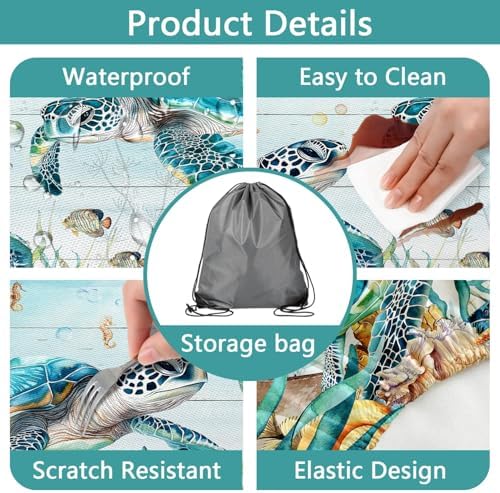 Ocean Sea Turtles Picnic Table Cover with Bench Covers and Bag, Camping Essentials, Waterproof Windproof, Fitted Tablecloth Cover with Elastic Edge, for Indoor & Outdoor, Garden, 3 PCS, 30x96 Inch - Image 2