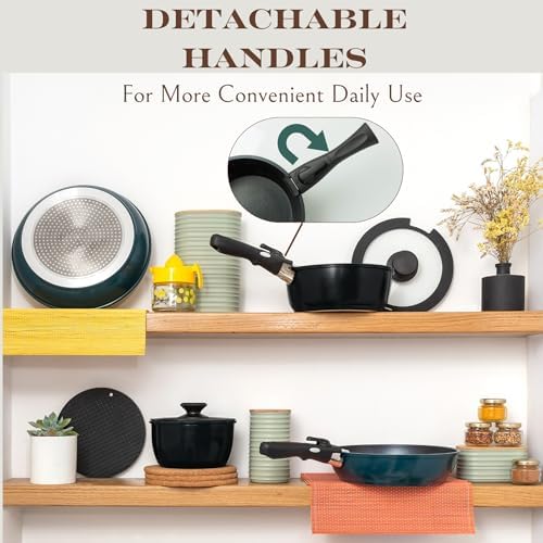 Moss & Stone 10-Piece Nonstick Pots and Pans Set, Removable Handle Cookware - Image 5