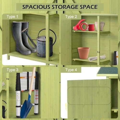 VINGLI Upgraded Outdoor Wooden Storage Shed, Extra Large Garden Shed Outside Tool Cabinet with 2 Safety Latches, Patio Storage Organizer for Garden Yard Lawn Equipment, Light Green - Image 4
