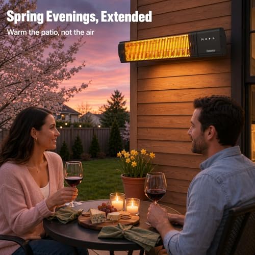 Powerscale 1500W Electric Patio Heater, IP65 Waterproof, Remote, Fast Heating, 4 Heat Levels, 24H Timer & Memory Function, Wall Mounted Indoor/Outdoor Heater for Patio, Garage, Backyard, Black - Image 3