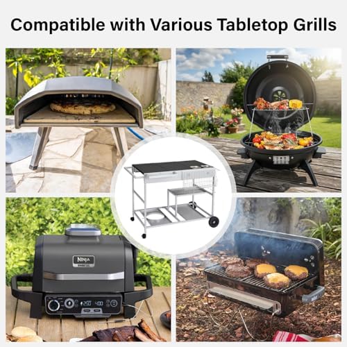 VINGLI Pizza Oven Grill Table Cart, Movable Food Prep Cart with Pizza Topping Station, Seasoning Boxes, Gas Bottle Space, Outdoor Table Stand for Griddle, Patio, Home, Parties - Image 6