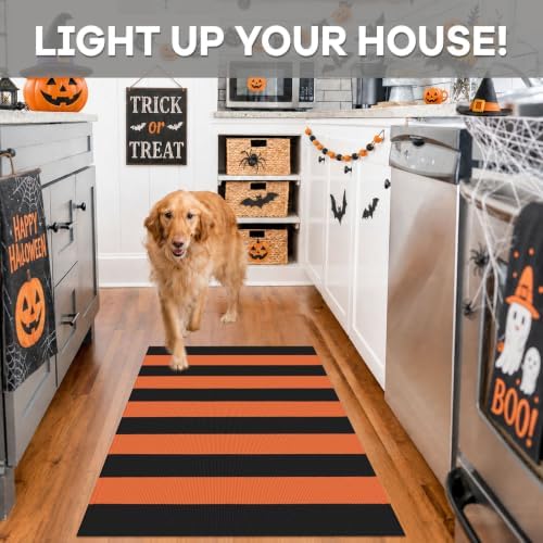 IOHOUZE Fall Striped Outdoor Door Mat 27.5x43, Washable, Orange Black - Image 4