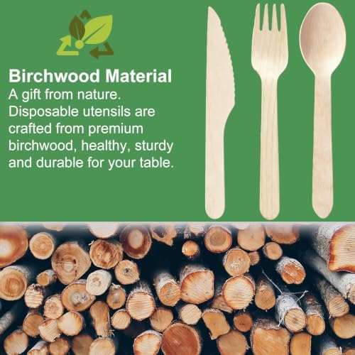 300 PCS Compostable Disposable Wooden Cutlery Set, Spoons Forks and Knives - Image 3