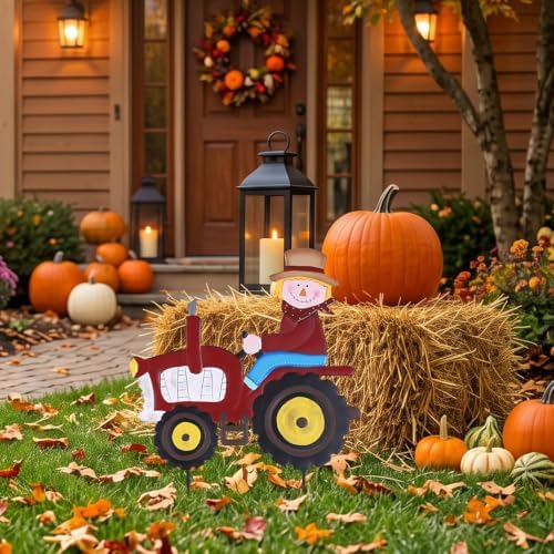 YEAHOME Fall Decorations Outdoor, Metal Scarecrow Tractor Decorative Garden Stakes for Fall Decor, Scarecrow Yard Signs for Home Outside Garden Lawn Porch Farm Thanksgiving Decorations Outdoor - Image 4