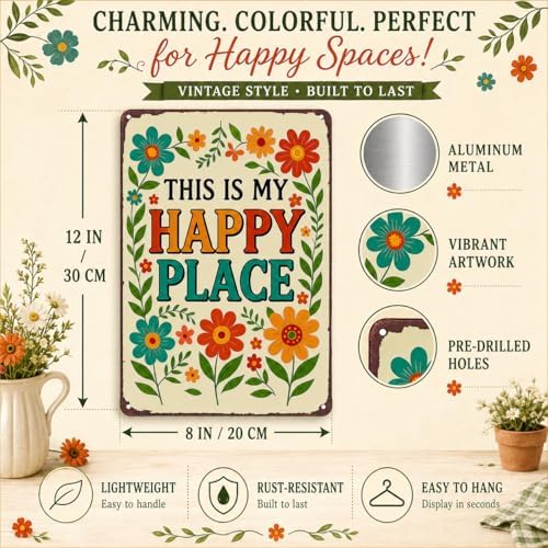FunnySign Garden Gifts This Is My Happy Place Garden Vintage Tin Sign for Home Greenhouse Patio Yard Decor 8x12 Inch - Image 2