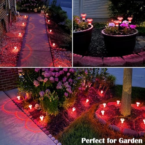 Priddop Solar Garden Lights Outdoor Waterproof 8 Pack Red LED Mushroom - Image 4