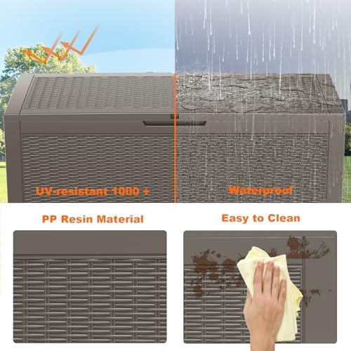 170 Gallon Resin Deck Box, Outdoor Storage Box, Waterproof UV Resistant Lockable，Weatherproof Organizer for Patio Furniture Cushions, Pool Accessories, Garden Tools, Indoor & Outdoor Use, Grey - Image 4