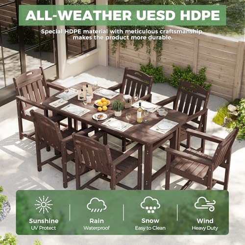 HDPE Outdoor Patio Dining Table with 2" Umbrella Hole, Brown - Image 4