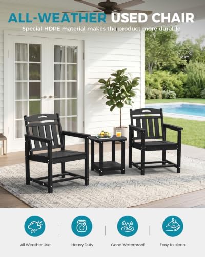 Ciokea HDPE Outdoor Patio Dining Chairs, All-Weather Furniture, Black - Image 3