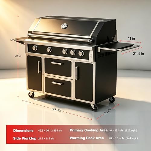 49" Stainless Steel Propane Gas Grill, 4 Burners & Infrared Burner, Black - Image 3