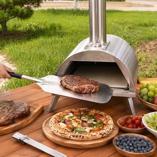 12" Wood Pellet Pizza Oven – Portable Stainless Steel Outdoor Pizza Maker with Built-In Thermometer, Foldable Legs, Carry Handle & Cordierite Pizza Stone for Backyard, Patio & Camping - Image 7