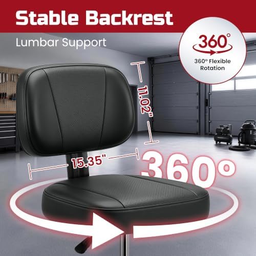 Shop Stool, Garage Stool with Backrest, Mechanic Chair for Workshop, Black - Image 5