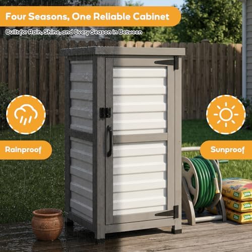 Outdoor Storage Cabinet with Metal Top, Wooden & Plastic Potting Bench & Tool Organizer, Adjustable Shelf for Patio Backyard Garden, Small Outdoor Cabinet for Tools - Image 5