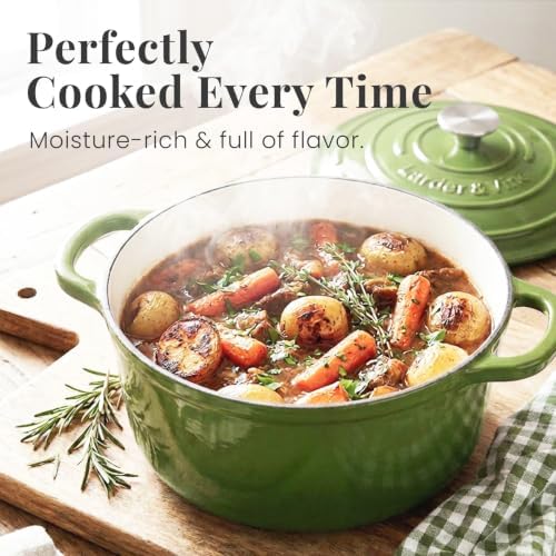 Larder & Vine 5.7 qt Enameled Cast Iron Dutch Oven Pot with Lid, Okra - Image 3