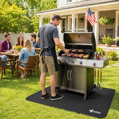 FLASLD 36 x 48 inches Under The Grill Protective Deck and Patio Mat, Fireproof Fireplace Mats to Protect Floor and Deck, Waterproof and Oil-Proof Pad Protector for Grass Lawn, Black - Image 2