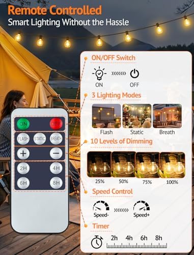 Larkvue 50FT(2x25FT) Solar String Lights with Remote, 20+2 G40 Bulbs, Black - Image 3