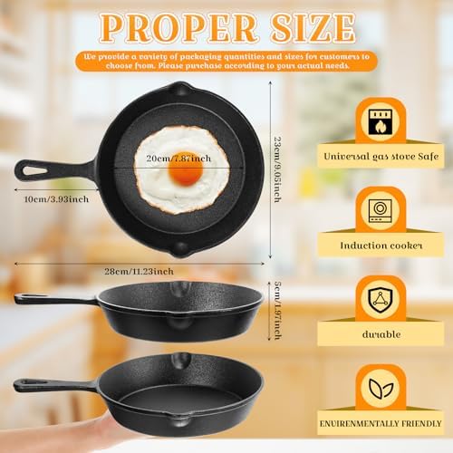 Vesici 4 Pcs Cast Iron Skillet Frying Pans with Drip-spouts Circle Non-stick Frying Skillet Omelette Pan Safe Healthy Cookware for Home Barbecue Kitchen Party Restaurant Catering Service (7.9 Inch) - Image 6