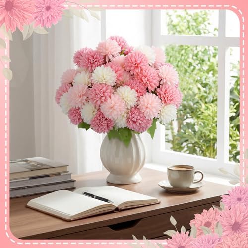 XunYee 12 Pcs Pink Artificial Flowers for Outdoor Silk Chrysanthemums - Image 5