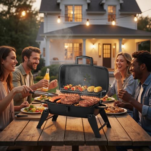 MASTER COOK Portable Charcoal Grill, Foldable Lightweight BBQ Grill with 330 sq.in. Cooking Area and Adjustable Air Vent Outdoor RV, Hiking, Camping, Patio, Tailgating - Image 2