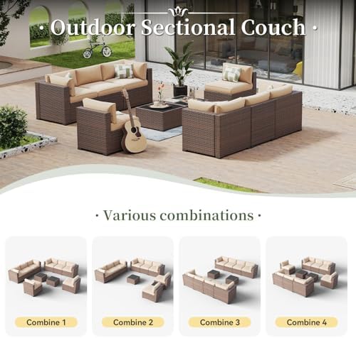 Aoxun 10 Piece Patio Furniture Set Wicker Rattan Patio Conversation Set - Image 5