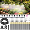 100FT Drip Irrigation System Kit Dual-Zone Garden Atomizing Watering System with 30 Copper 360° Adjustable Bendable Nozzles,Y-Splitter, Leak-Proof 1/4" Misting System for Garden Greenhouse Raised Beds by WelcometoSpalolen