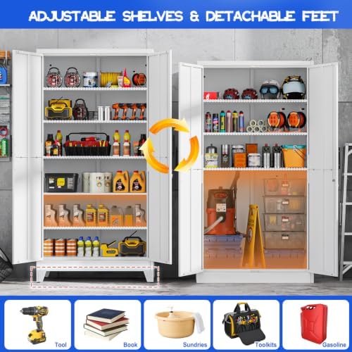 GAIOUS 79" Tall Metal Storage Cabinet with Lock,2 Door Steel Bookcase White - Image 5