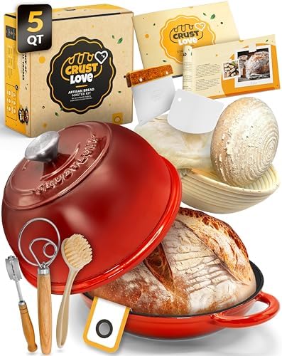 CRUSTLOVE 5 QT Cast Iron Bread Pan with Dome Lid for Artisan Bread Baking by CRUSTLOVE