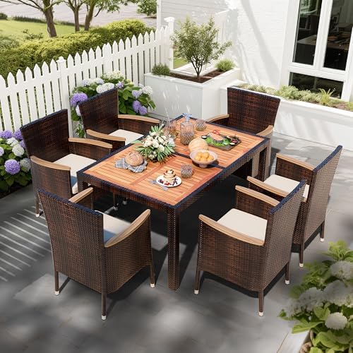 Shintenchi 7 PCS Wicker Patio Dining Set, Brown Rattan by Shintenchi%7CFurnitureMadeforRealLife