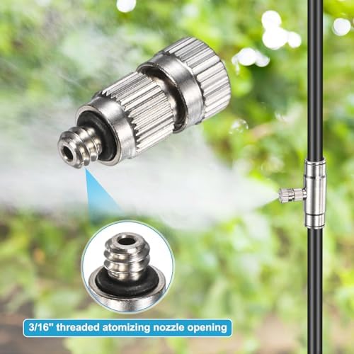 M METERXITY 20-Pack Brass Misting Nozzle Tee Kit, 0.6mm Orifice Dia. High Pressure Spray Misting Nozzle Head, Slip Connectors for 3/8 Inch Drip Irrigation Tubing Kit Outdoor [3/16" Threaded] - Image 5