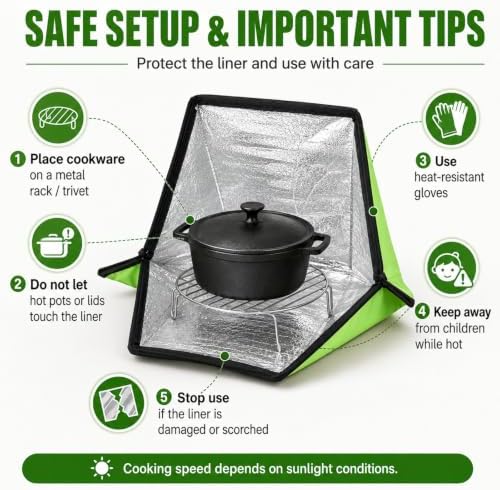 Teenyyou 2 Pack Portable Foldable Solar Oven & Solar Cooker Mini Camp Stove with Sun-powered Heating Outdoor Cookware for Food Reheating & Compost Acceleration (Green) - Image 5