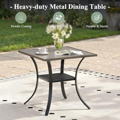 Outdoor Dining Table with Storage Shelf, 27.5" All-Weather Square Patio Dining Table for 2, Metal Patio Table for Garden Lawn Porch Deck Yard, Grey - Image 7