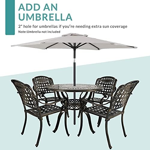 MEETWARM 5 Piece Patio Dining Set, Outdoor All-Weather Cast Aluminum Dining Furniture Set Includes 4 Chairs and 1 Round Table with Umbrella Hole for Garden Deck - Image 5