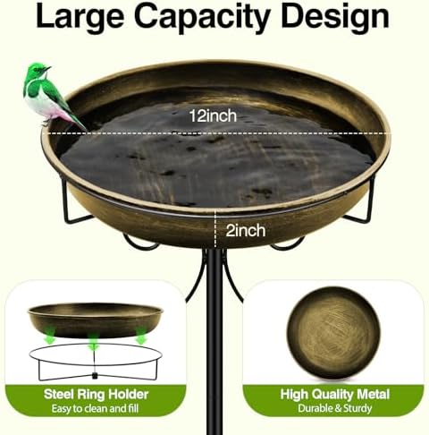 Daoeny 35In Metal Bird Bath for Outside, Vintage Bird Bath Bowl, Detachable Birdbath & Birdfeeder with 5 Prongs Base Stake, Bird Baths for Outdoors Garden Yard Lawn Decor (Antique Golden) - Image 2