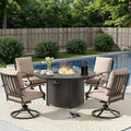 5 Piece Metal Outdoor Patio Furniture Set with 48"/55000 BTU Round Fire Pit Table,Outdoor Dining Table Set 4 Swivel Chairs No-Slip Cushions and Waterproof Covers,Sand by TrumbeakFurniture