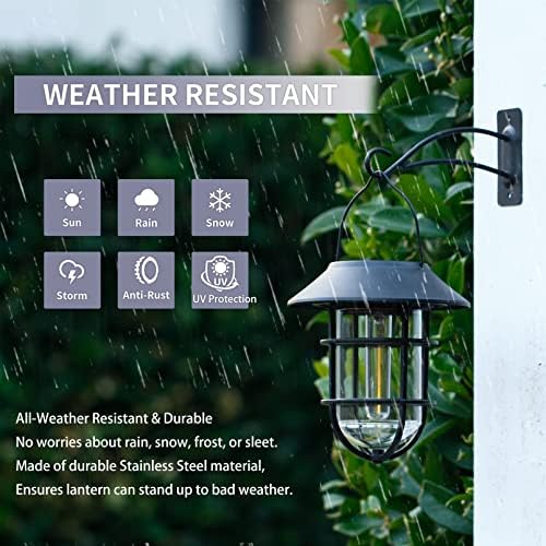Solar Lantern Hanging Solar Lights Outdoor, Waterproof Metal Wall Lantern with Hooks, Outdoor Wall Lights for Porch, Patio Yard Garden Decor, No Wiring Required, 2 Pack - Image 4